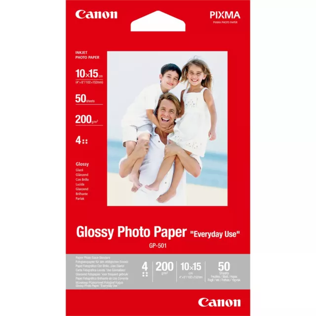 Canon Glossy Photo Paper Everyday Use 10 x 15 cm (6x4 inches) GP-501 - 50 Sheets