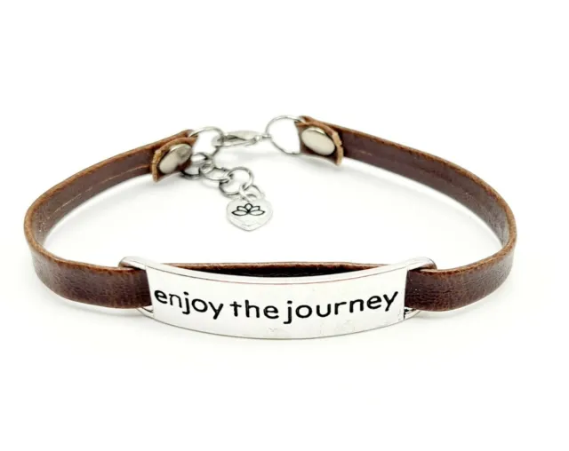 Enjoy The Journey Brown Leather Bracelet  Inspirational Quote