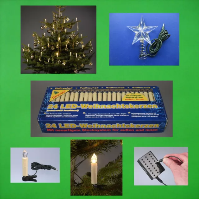 2x 24 LED Lichterkette Stern Außen Tannen Baum Kerzen Weihnachten Christbaum OVP