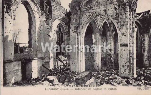 1536. WWI War Damage. Lassigny. Church Interior