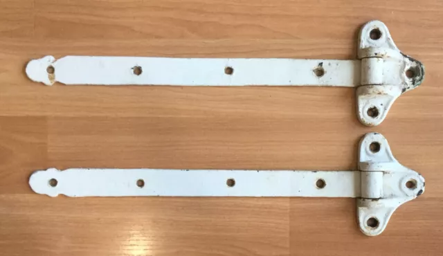 Old Vtg Large Industrial 19” Long Door Hinge Hardware Cast Iron Set Lot Of 2