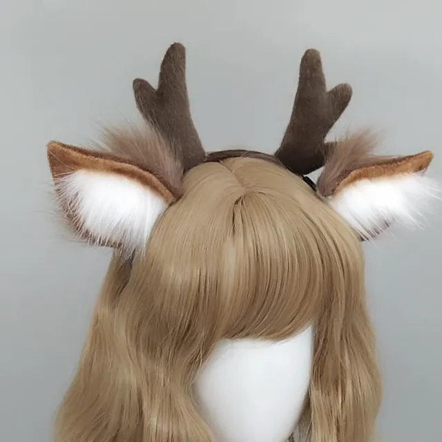 Cute Plush Deer Ears Antlers Headdress Cosplay Accessories Animal Ear Hair Hoop