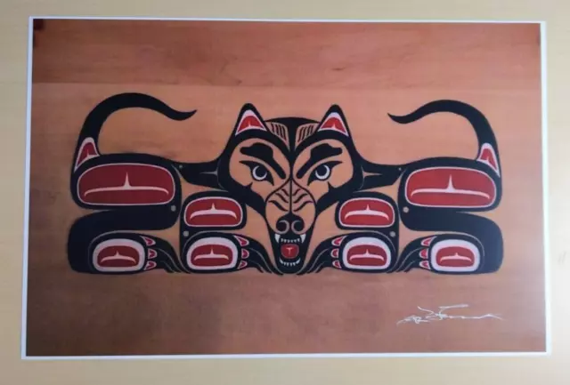 Wolf On Wood by Lon French Haida Artist 11"x17" Signed Print