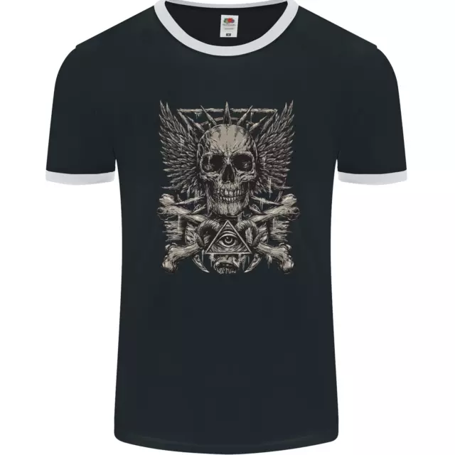 Heavy Metal Skull Rock Music Guitar Biker Mens Ringer T-Shirt FotL