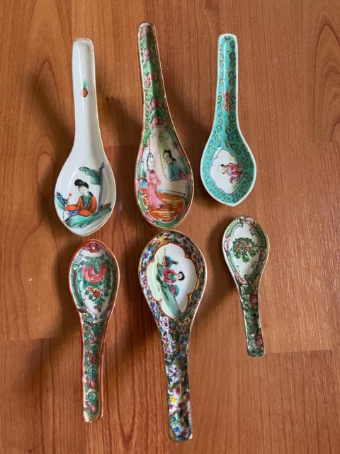 6 PC CHINESE Famille Rose Soup Spoons $51.56 - PicClick