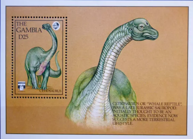 GAMBIA 1992 Block 163 GENOVA 92 Cetiosaurus Dinosaurier Dinosaurs Fauna MNH