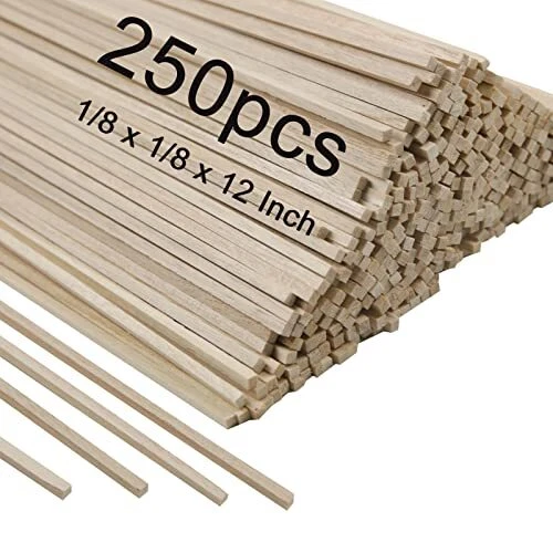 250 palitos de madera de balsa 1/8 X 1/8 X 12 pulgadas tiras de madera de balsa cuadradas