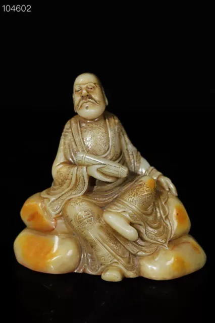 Chinese Natural Shoushan Stone Hand Carved Arhat Buddha Statue Sculpture Seal