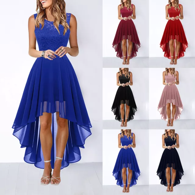 Womens Lace Bridesmaid Midi Dress Formal Party Evening Cocktail Prom Ball Gown
