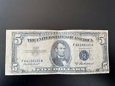 Five Dollar Silver Certificate Blue Seal 1953-A Circulated Miscut Misaligned