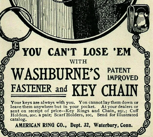 1903 Washburne Men's KEY CHAIN Watch Jewelry Keys ORIGINAL Print Ad 4577
