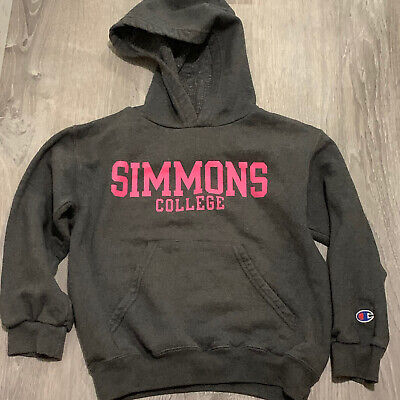 Champion Girls Hooded Sweatshirt Sz XS Gray Pink Simmons College Logo Athletic