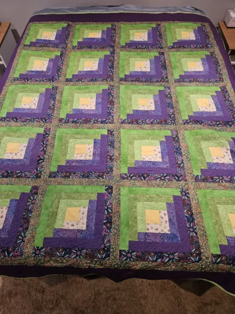 Beautiful Purple & Green Handmade Patchwork quilt