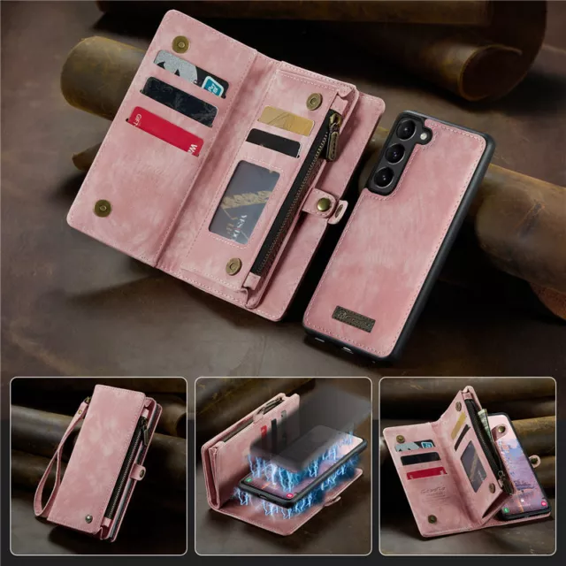 For Samsung S24 S23 FE S22 S21 S20 Plus Ultra Case Zip Leather Card Wallet Cover