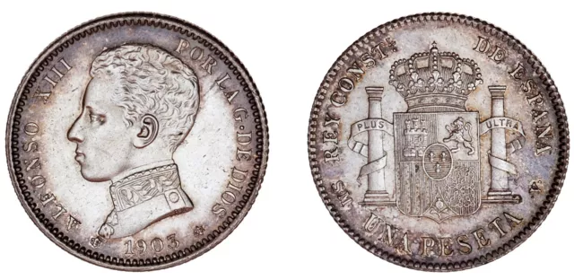 1 Silver Peseta Spain / 1 Peseta Plata España. Alfonso Xiii. 1903*. Unc / Sc.
