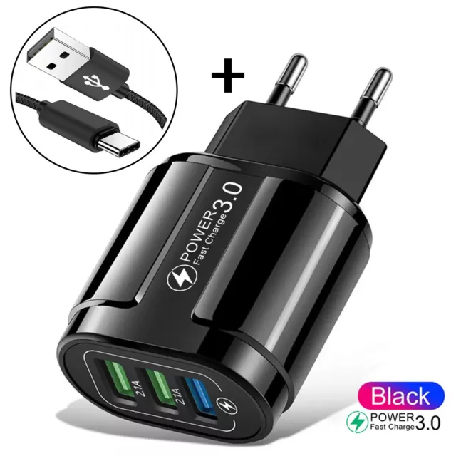 18W Schnell Ladegerät 3 USB Netzteil Wand Adapter Mit Type C LadeKabel Für Handy