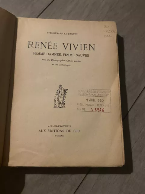Yves-Gerard le Dantec: Renée Vivien, envoi 1930 Editions du Feu 3