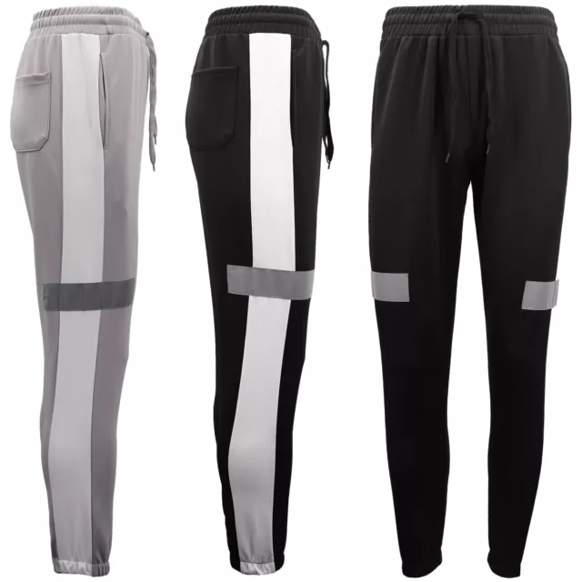 Men's Casual Sports Track Pants w Reflective Tape Striped Jogging Sweat Trousers