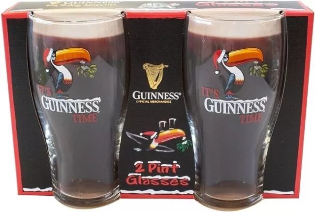 Guinness Official Merchandise Christmas Toucan 2 Pack Pint Glasses