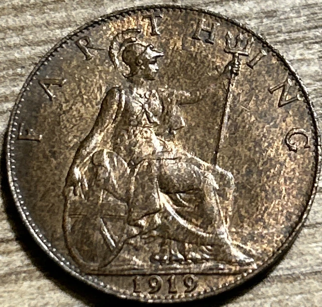 Gem Red And Brown 1919 Great Britain Farthing, AWESOME CONDITION