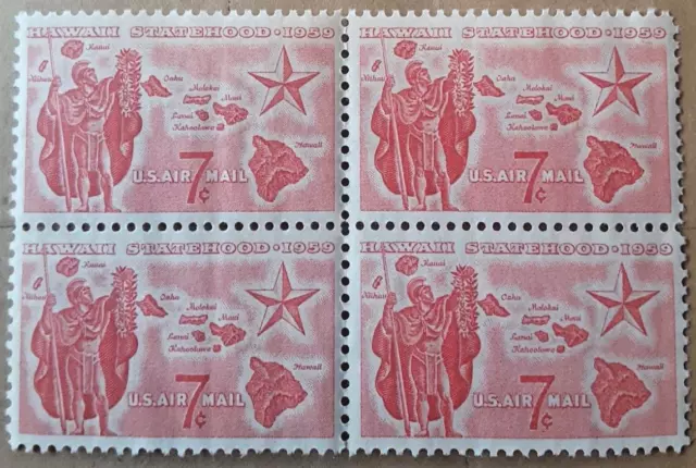 US Hawaii Statehood Issue 7c / 7 Cent Stamp Block of 4 Scott #C55 1959 Env#1 MNH