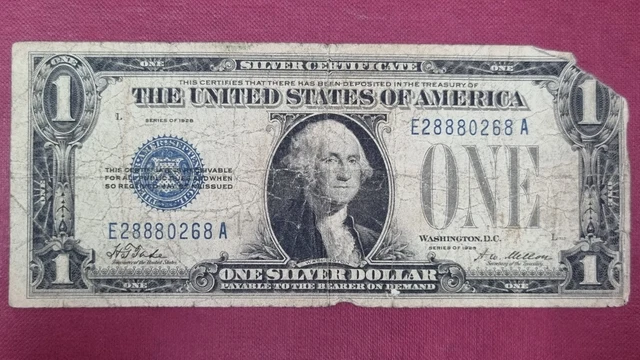 1928 One Dollar Bill Note $1 Silver Certificate Funny Back Circulated Dmg #55133
