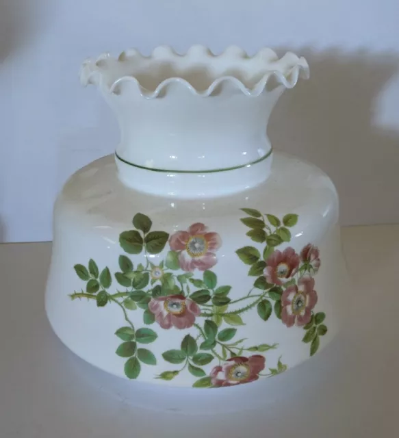 Vintage Replacement GWTW Glass Lamp Shade Pink Green Floral 6.75" Fitter