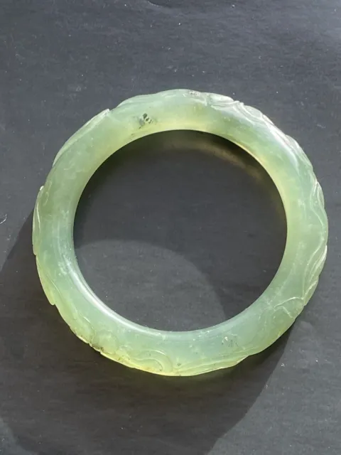 Superb Chinese Hand Carved Translucent Apple Green Jade Bangle Natural Jade 60mm