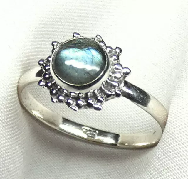 Ring 925 Silber Gr 17,5 (55) Labradorit Cabochon mit schönem Blau Originalbilder