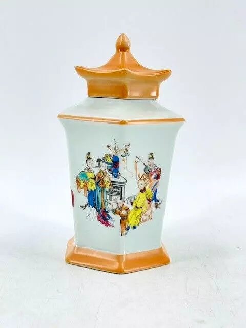 Vintage Mottahedeh VA 1824 Porcelain Chinese Asian Geisha Pagoda Tea Caddy Jar