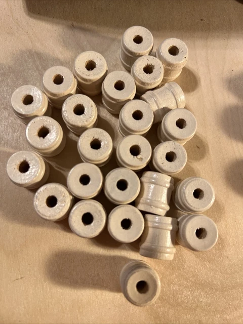 (26) Vintage Round White Barrel Macrame Craft Wooden Beads .75” Retro MCM Boho