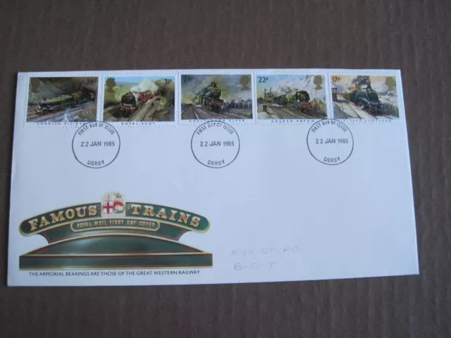 GB. Famous Trains 1985 FDC  pm. Derby