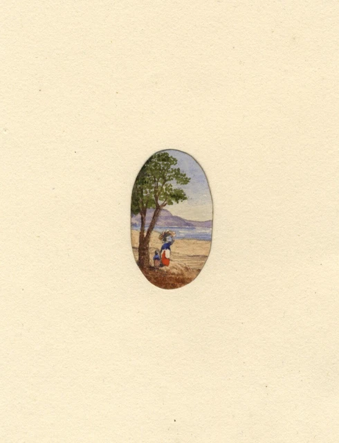 Miniature Landscape with Mother & Child – mid-19th-century watercolour painting