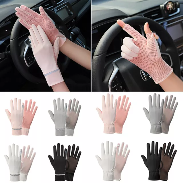 Mujer Anti-uv Solar Hielo Seda Fino Guantes Malla Transpirable para Conduci < 3