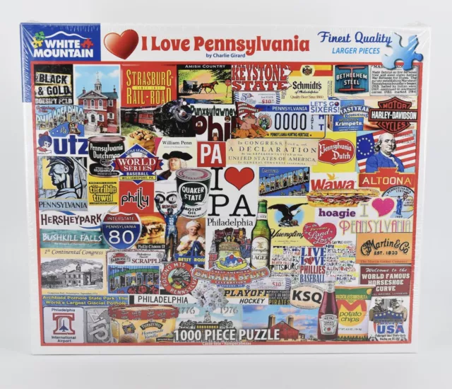 White Mountain Puzzles I Love Pennsylvania 1000 Pcs NIB 2021 24" X 30" USA
