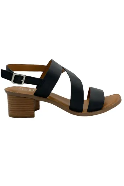 Franco Sarto Leather Heeled Sandals w/ Asymmetrical Strap Lilah Black