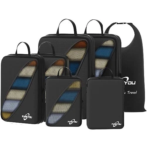 EXTRA LARGE COMPRESSION Packing Cubes for Suitcases, 7 Set Travel Black