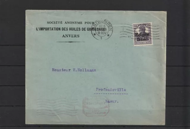 Bes. I. WK - Belgien Brief Antwerpen - Profondsville, Zensur 1918 #1099926