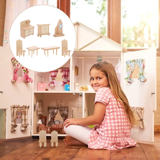 Mini tavolo e sedie legno set cucina casa delle bambole miniatura mobili bambino