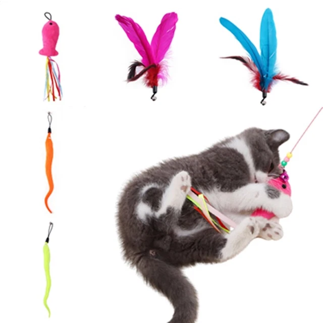 Cat Feather Wand Stick Wire Teaser Kitten Toy Cat Wand Natural Feather Refills.