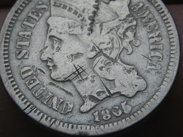1865 Three 3 Cent Nickel- Fine Details