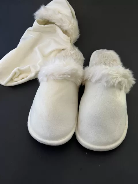 Restoration Hardware Luxe Fur Collection Slippers Arctic Fox Women's Size M 9-10