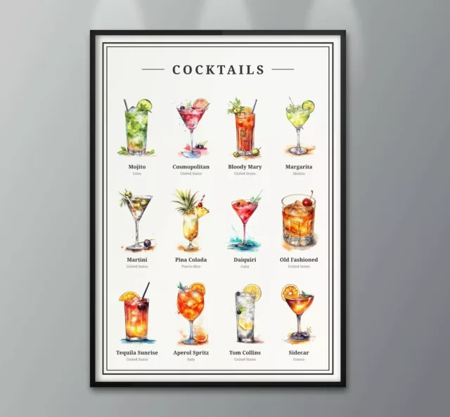 Classic Home Bar Cocktail Collection | Vintage Decor Wall Digital Art Poster