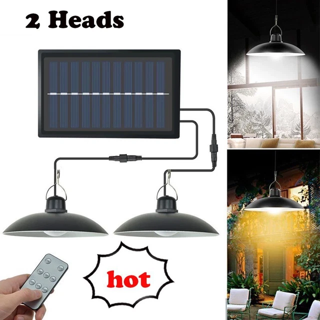 New Shed Yard Lighting Lamp 2 Heads Solar Powered Pendant Hanging Light LED