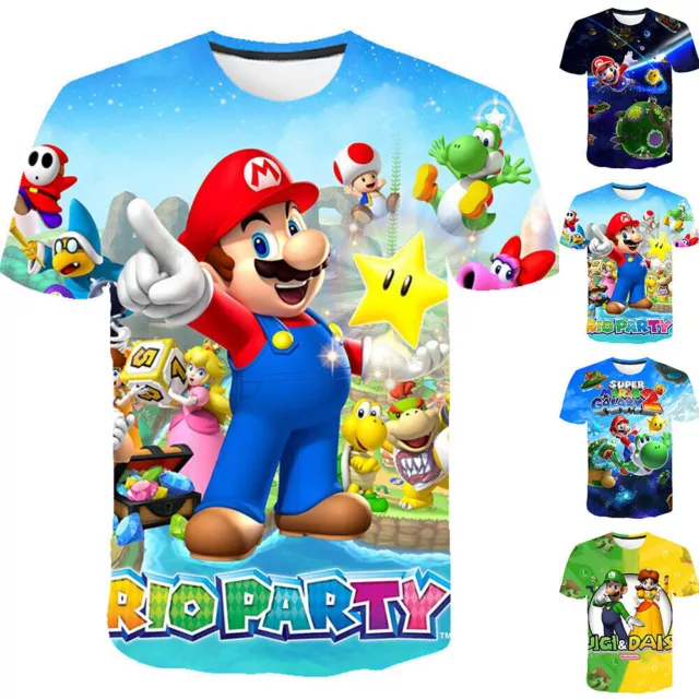 Super Mario Bros Print Kid Boys Girls Short Sleeve T-Shirt Tee Summer Casual Top