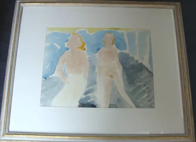 Hugo Linér 1900 - 1981, zwei weibliche Akte am See , Aquarell , um 1950/60