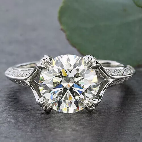 Bague de fiançailles Moissanite ronde blanche de 7 mm pour femme en argent...