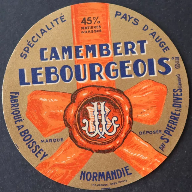 ETIQUETTE FROMAGE CAMEMBERT LEBOURGEOIS Boissey Calvados cheese label 4