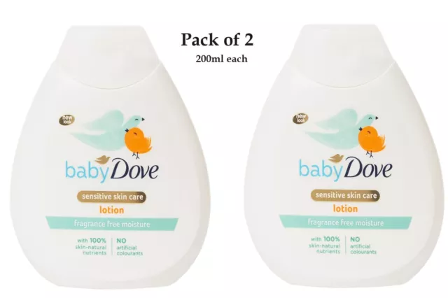 2 X Bebé dove Loción Para Sensible Piel Cuidado sin Perfume 200ml Cada