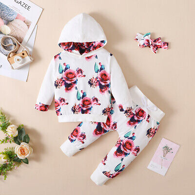 Newborn Baby Girl Clothes Floral Hooded Tops Pants Toddler Outfits Set Tracksuit